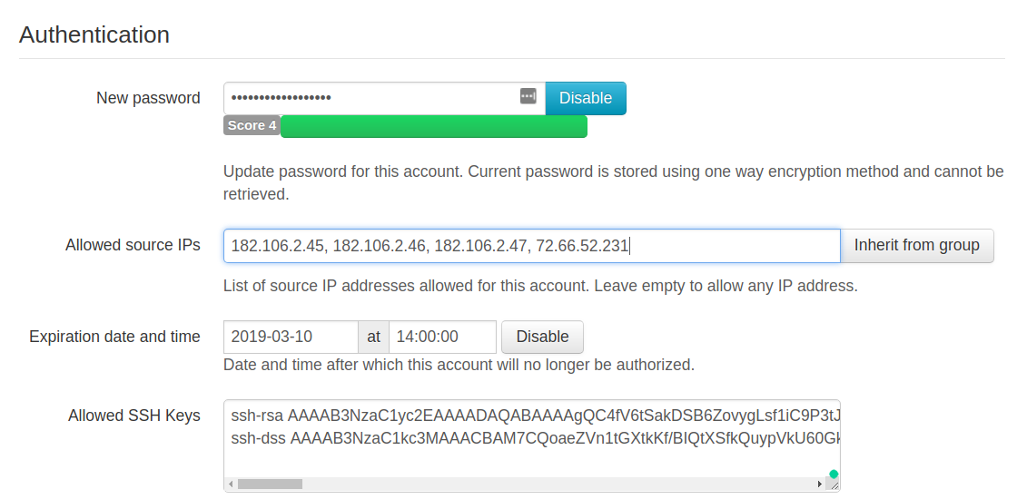 Screenshot of SFTPlus account configuration.