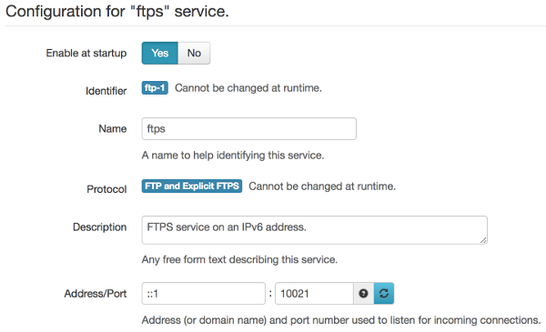 FTPS service including IPv6 address option.