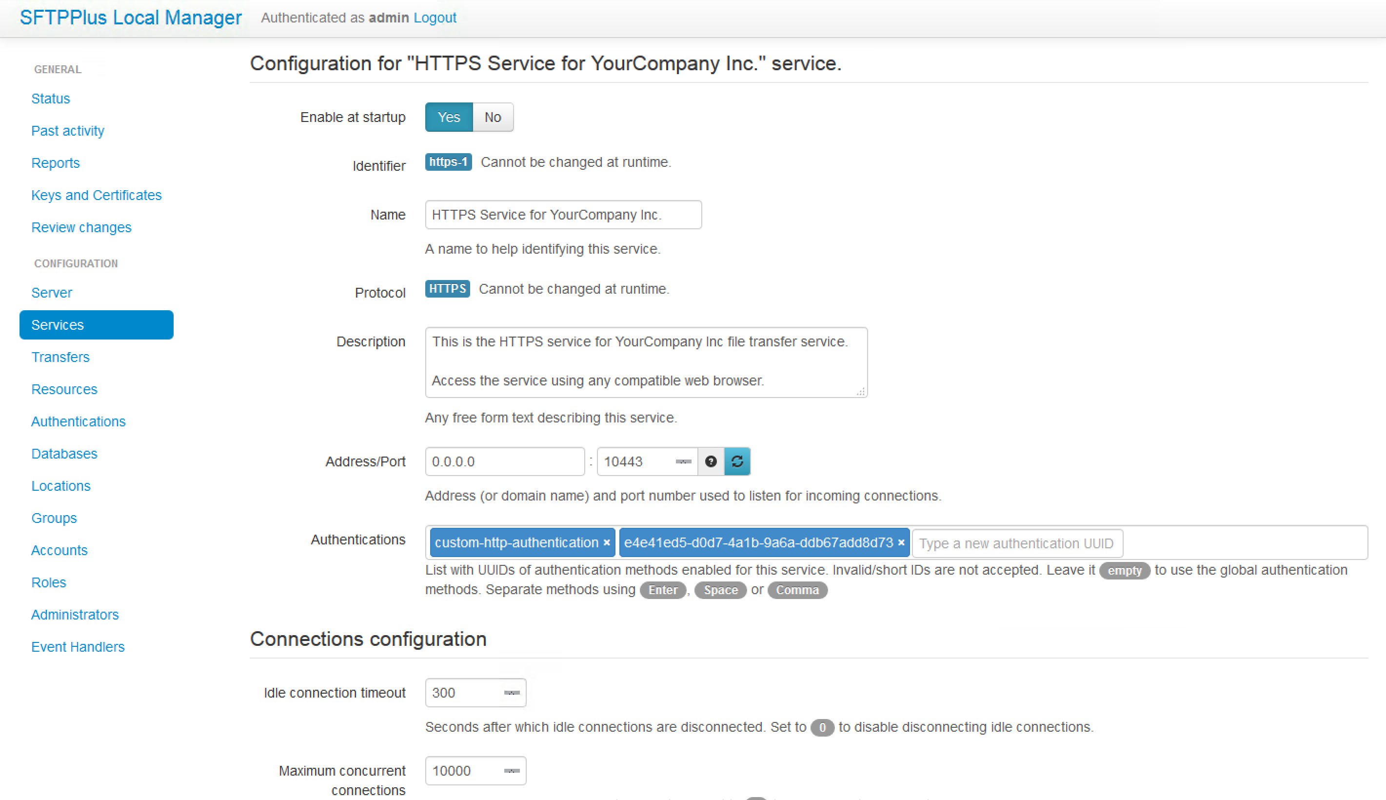 HTTP / HTTPS Optionen sind für den Web Dateitransfer Manager verfügbar.